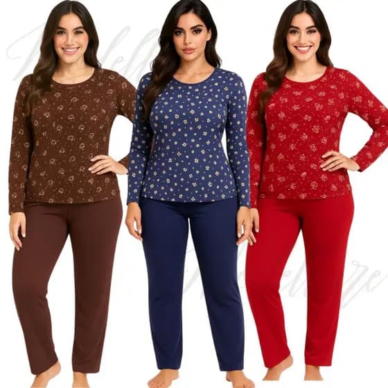 2 Pijama de Suede Inverno Vanessa Longo Feminino com Blusa de Frio Calça Comprida Confortável Cores Sortidas