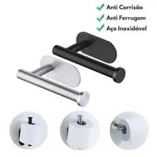 Porta papel higiênico Autoadesivo Inox  Preto ou Prata Kit 1 2 ou 3 Unidades