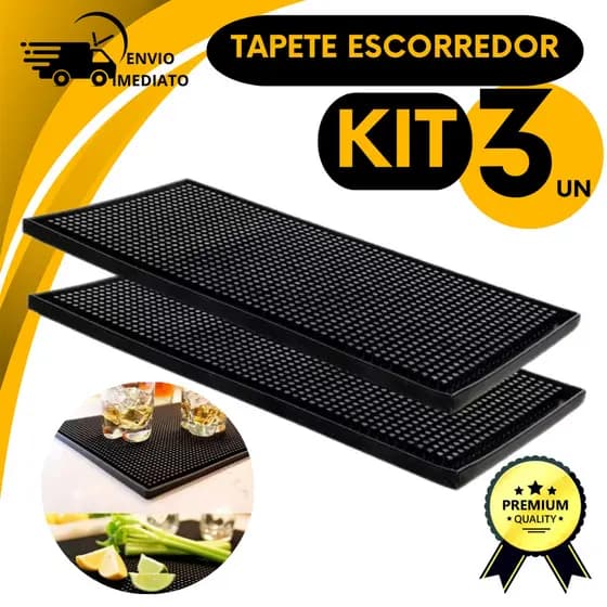 3 Tapetes Escorredor Pvc Barbeiro Porta Copo  Antiderrapante Bar Drink Bar Balcão Barbearia