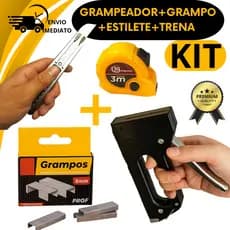 Kit Grampeador De Tapeceiro Alta Pressão Manual 1000 Grampos 8MM Estilete Trena 3M Tecido Estofado