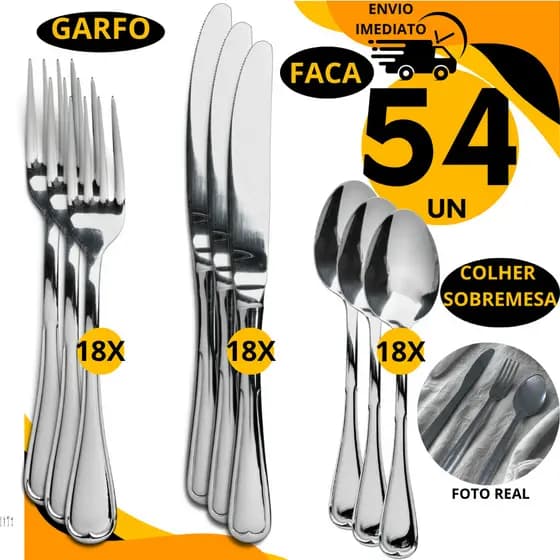 Jogo Talheres Talher Faqueiro 54 Peças Aço Inox Faca Garfo Colher Sobremesa Conjunto Talher