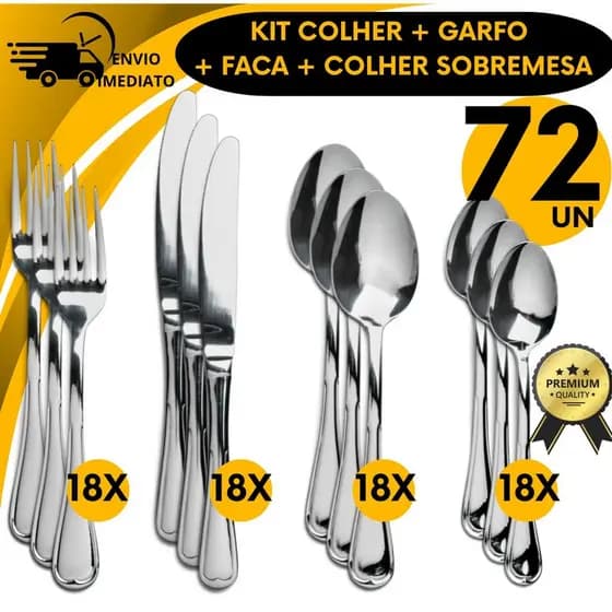 Jogo Talher Faqueiro Conjunto Talheres 72 Peças Jogo Completo Garfo Colher Faca Colher de Sobremesa