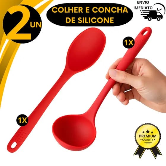 Kit Concha com Colher de Arroz Silicone Antiaderente Cozinha Utensílios