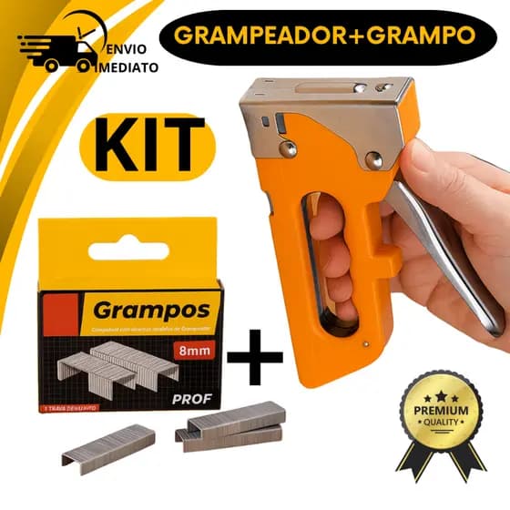 Jogo Grampeador com Grampos Kit Essencial para Tapeçaria Marcenaria Uso Doméstico e Profissional