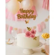 Topo de bolo Happy Birthday com flores/ topper bolo Happy Birthday