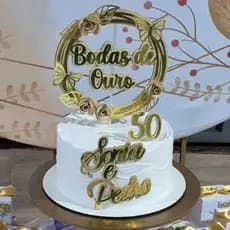 Topo Bolo Bodas de Ouro/Topo Bolo aniversário de casamento/Topo Bolo 50 anos de casamento