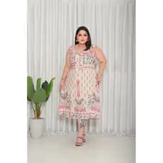 Vestido Plus Size Midi Verão Viscolinho Estampado – Alça Babado, Forrado, Elegante e Fresquinho