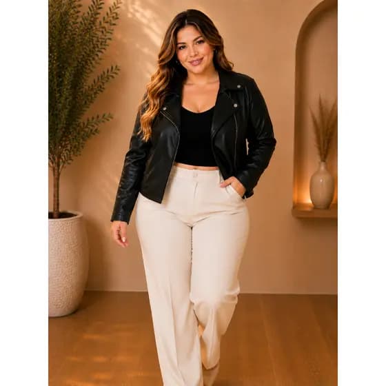 Jaqueta De Couro Sintético Feminina Couro Fake Curve Plus Size