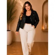 Jaqueta De Couro Sintético Feminina Couro Fake Curve Plus Size