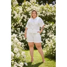 Conjunto Plus Size Camisa Morcego + Short – Manga Dobrada, Duna Twill Leve e Frescoj