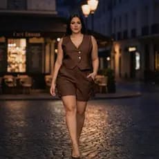 Conjunto Plus Size Alfaiataria Feminino – Colete Decote V + Short com Bolsos
