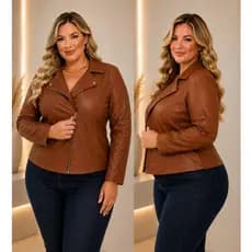 Jaqueta De Couro Sintético Feminina Couro Fake Curve Plus Size