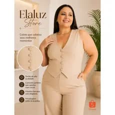 Colete Alfaiataria Plus Size Feminino Botões Forrados Corte Impecável e Caimento Perfeito