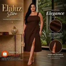 Vestido Midi Plus Size com Alças Largas Fenda Frontal, Decote Reto e Costas com Elástico Plissado