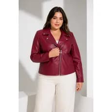 Jaqueta Plus Size Feminina Couro Sintético Courino com Zíper Moderna Inverno G1 G2 G3