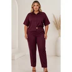 Conjunto de camisa+ calça twill plus size feminino