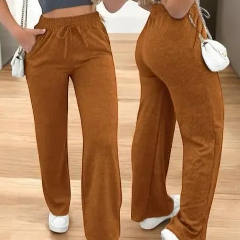 Calça Pantalona Feminina Lanzinha Premium Cintura Alta com Amarração Confortável Moda Casual