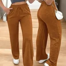 Calça Pantalona Feminina Lanzinha Premium Cintura Alta com Amarração Confortável Moda Casual