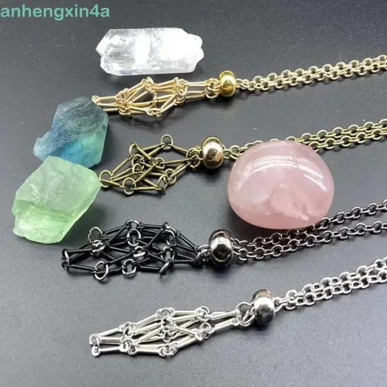 Colar de Aço Inoxidável, Bolsa de Malha DIY, Gaiola de Cristal, Armazenamento de Pedras 5AHR