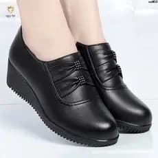 Sapatos de Couro Femininos Flexíveis e Confortáveis com Salto Médio GI9K