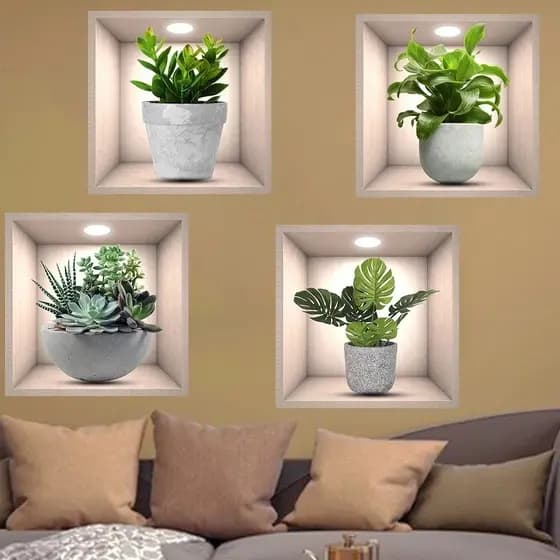 Adesivos 30 CM X 40 CM criativos 3D de plantas verdes decoração parede - FY802641