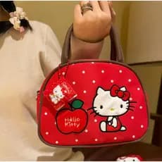 Bolsa Boston de Bolinhas com Gato Fofo, Nova 2026, Bordado Maçã Vermelha, Bolsa de Ombro Único, Pequena, Casual e Versát