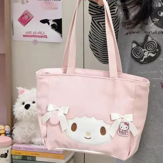 Bolsa de Ombro de Lona Binoan Fofa para Meninas, Bolsa Versátil de Grande Capacidade, Bolsa de Mão Portátil com Estampa