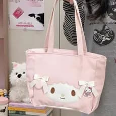 Bolsa de Ombro de Lona Binoan Fofa para Meninas, Bolsa Versátil de Grande Capacidade, Bolsa de Mão Portátil com Estampa