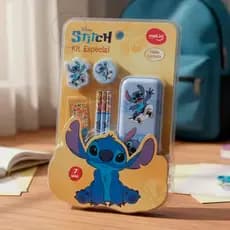 Kit Material Escolar Stitch 7 Itens Papelaria Fofa Infantil Completa Molin Edição Especial