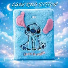 Caderno Stitch 1/2 A5 Borrachão Pelúcia Fluffy