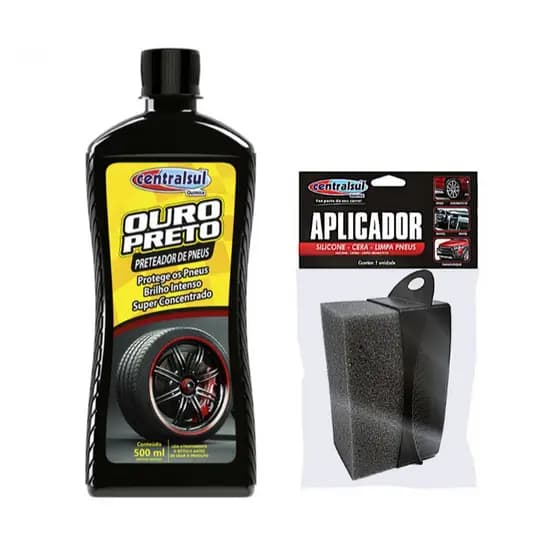 Pneu Pretinho Ouro Preto 500ml Com Aplicador Central Sul Limpa Pneus Brilho Intenso