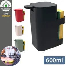 Dispenser Pia Porta Detergente Esponja Bucha 600ml Cozinha Organizador Preto Vermelho Cinza