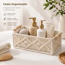 Cesto Organizadora Macramê Tecido Com Alças Caixa Retangular 1/2/3 Peças