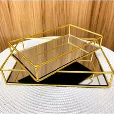 Bandeja Espelhada Luxo Pequena Decorativa Dourado Para Banheiro Cozinha