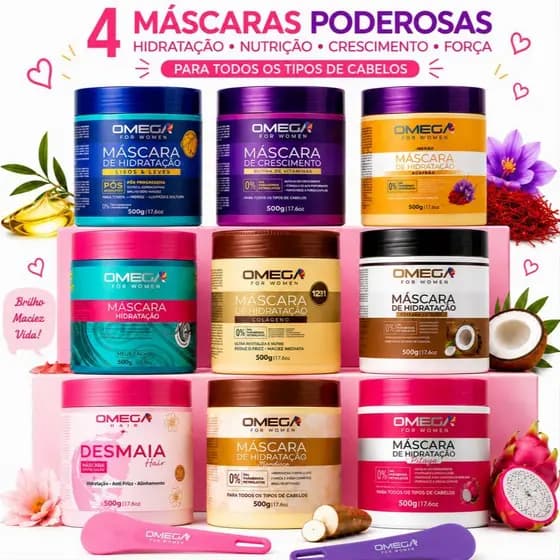 Kit 4 Máscaras Capilares Omega 500g Hidratação E Tratamento Sortidas
