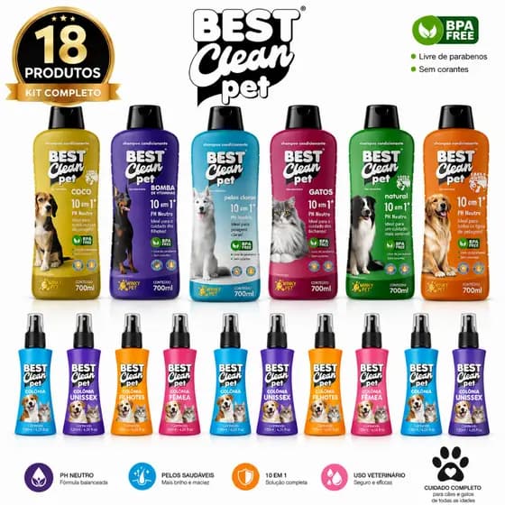 Kit Pet 18 Produtos Shampoo Condicionador Colônia Cães E Gatos Sortido