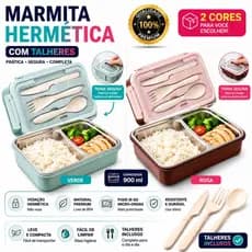 Marmita Térmica Inox com Divisória e Talheres Lancheira Portátil para Trabalho Escola e Viagens