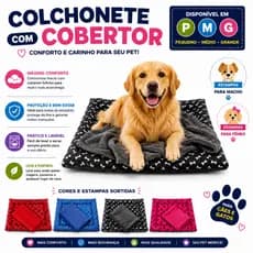 Kit Colchonete Pet com Manta Cobertor Quentinho para Cães e Gatos Tamanhos P M G Cores Macho e Fêmea