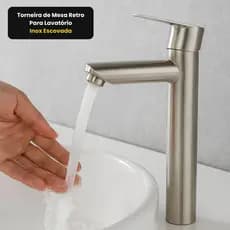 Torneira Banheiro Lavatório Mesa Retrô Inox Escovado Luxo