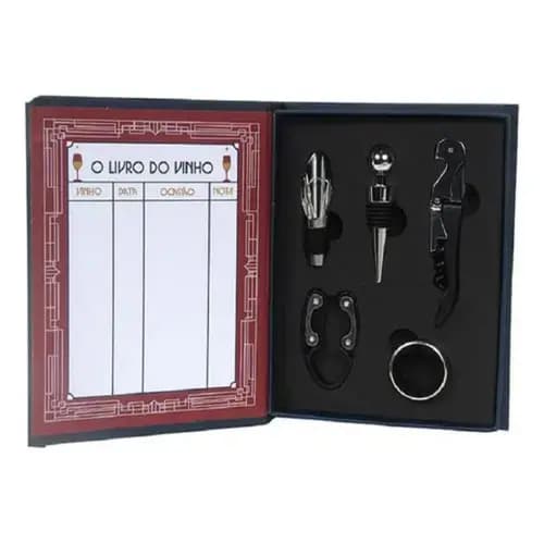 Kit Completo Livro Vinho Essencial Guia Cata Taças Abridor Decantador