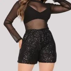 Short Paete Festa Apresentação Brilho Balada 15 anos Curto Brilhoso Lantejoula