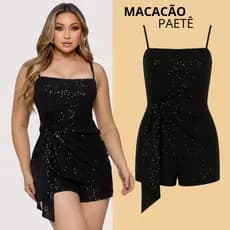 Kit 2 Macaquinho Macacão Feminino Curto Paetê Festa Preto Brilho