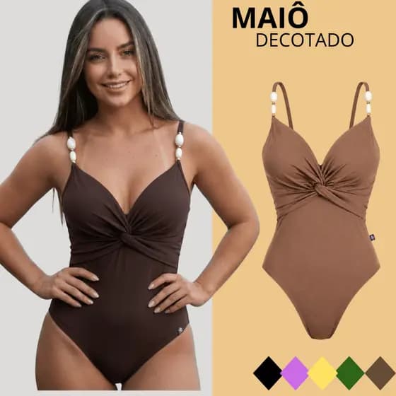 Maio Feminino Praia Com Bojo Suplex Poliamida Premium Decotado Pedraria