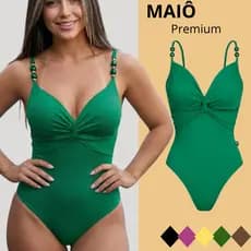 Maiô Feminino Praia Bojo Poliamia Premium Decotado Alça Regulavel Biquíni Body Casual