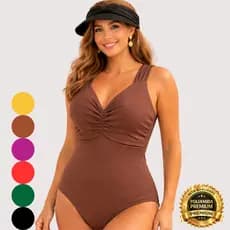 Maiô Disfarça Barriga Feminino Poliamida Premium Bojo Forrado Conforto Versátil Praia + Viseira