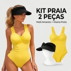 Kit 2 Peça Maiô+Viseira Feminino Praia Suplex Premium Body Comfortável Disfarça Barriga Biquini