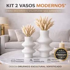 Kit 2 Vasos Decorativos Modernos 15cm + 18,5cm | Vaso Texturizado Premium | Decoração Sala Quarto Elegante