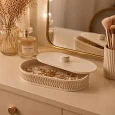 Porta Joias Decorativo Com Tampa Bandeja Organizadora Premium Porta Chaves Moderna Luxo Minimalista