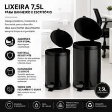LIXEIRA BANHEIRO PEDAL 7,5 LITROS PLASTICO CESTO ESCRITORIO COZINHA E BANHEIRO