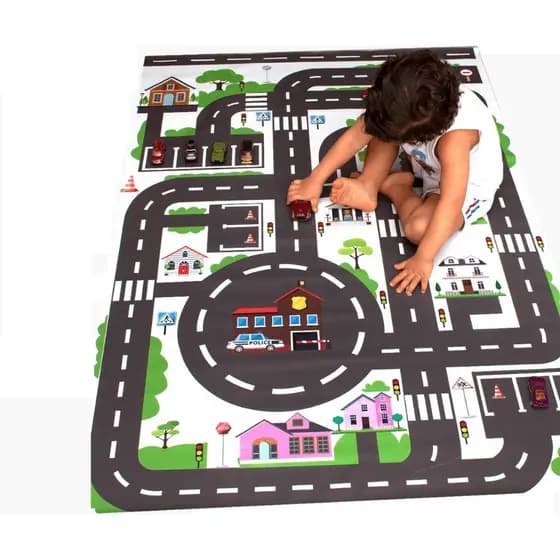 Pista de Corrida Tapete em Lona Carrinho Carro Infantil 100x65